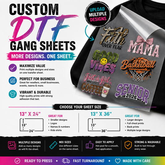 Custom DTF Gang Sheets – 13x24 & 13x36 Transfers