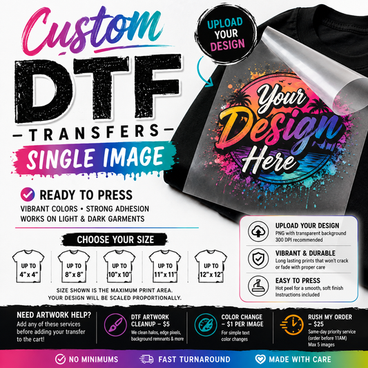 Custom DTF Hot Peel Transfer – Single Image